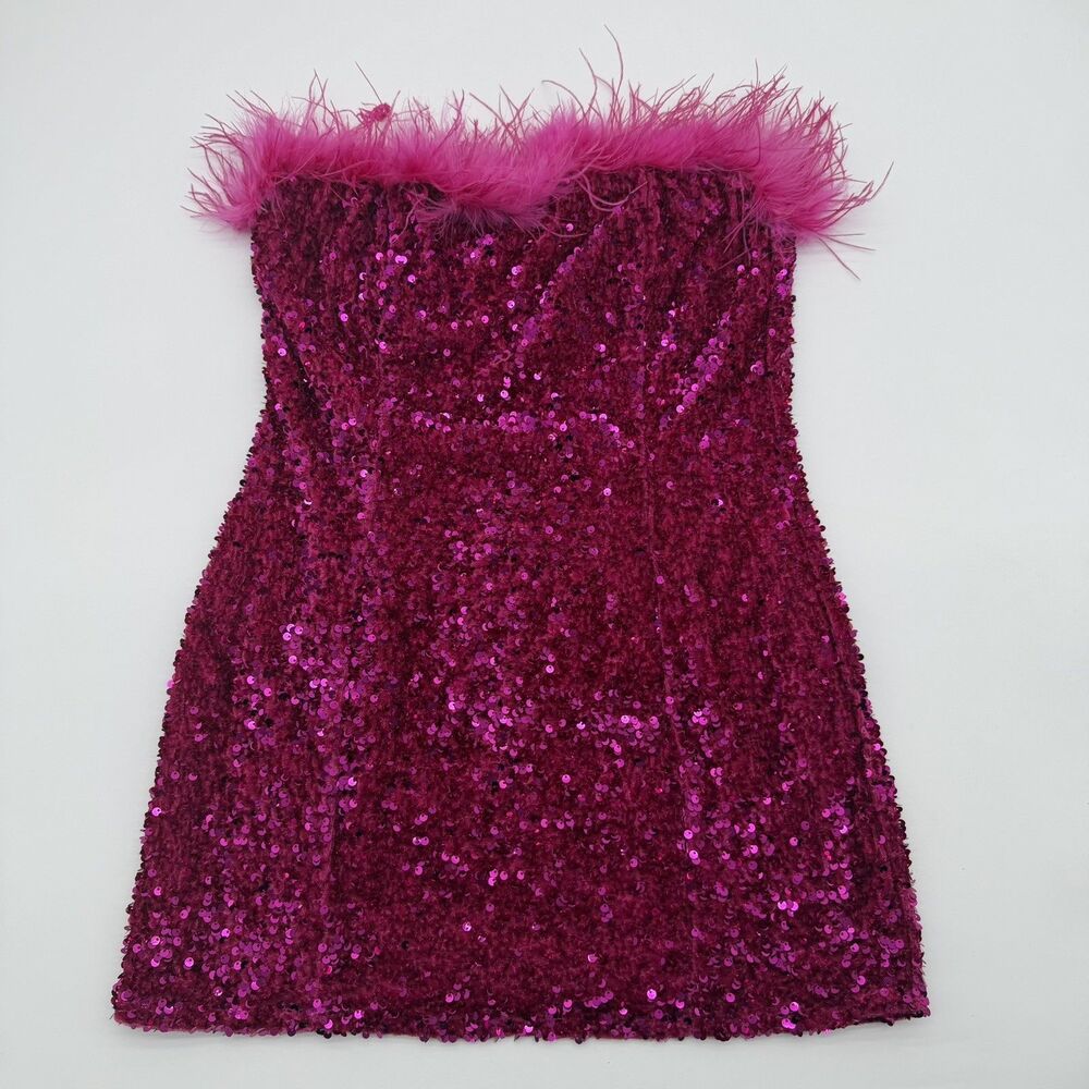 Better Be Womens/Teen Pink Sequin Strapless Mini Party Dress Size Large *pics sz